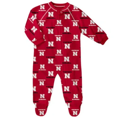 Outerstuff Kids' Newborn And Infant  Scarlet Nebraska Huskers All-over Print Raglan Full-zip Coverall In Red