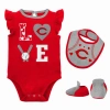 OUTERSTUFF NEWBORN & INFANT RED/HEATHER GRAY CINCINNATI REDS THREE-PIECE LOVE OF BASEBALL BIB BODYSUIT & BOOTIE