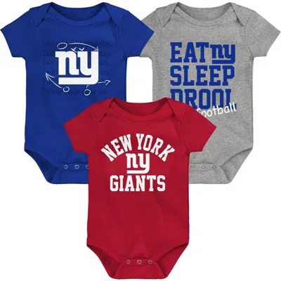 Outerstuff Kids'  Newborn & Infant Royal/red/heather Gray New York Giants Three-pack Eat, Sleep & Drool Ret In Multi