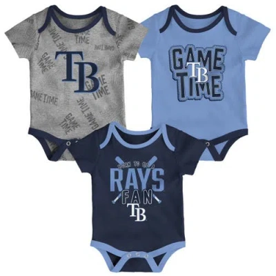 Outerstuff Kids'  Newborn & Infant Tampa Bay Rays Navy/light Blue/heathered Gray Game Time Three-piece Body In Animal Print