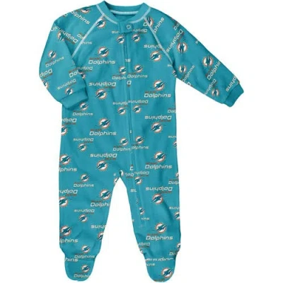 Outerstuff Kids'  Newborn Aqua Miami Dolphins Allover Print Raglan Full-zip Jumper In Blue