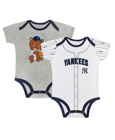 Outerstuff Newborn Baby Boys And Girls Gray/white New York Yankees Two-pack Play Ball Bodysuit Set In Gray White