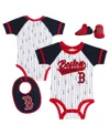 Outerstuff Newborn Baby Boys And Girls White Boston Red Sox Base Hitter Bodysuit, Bib Bootie Set In White