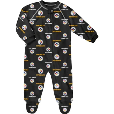Outerstuff Kids'  Infant Black Pittsburgh Steelers Allover Print Raglan Full-zip Jumper