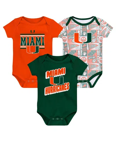 Outerstuff Babies' Newborn Green Miami Hurricanes Sunday Comics 3-pack Bodysuit Set In Green,orange,white