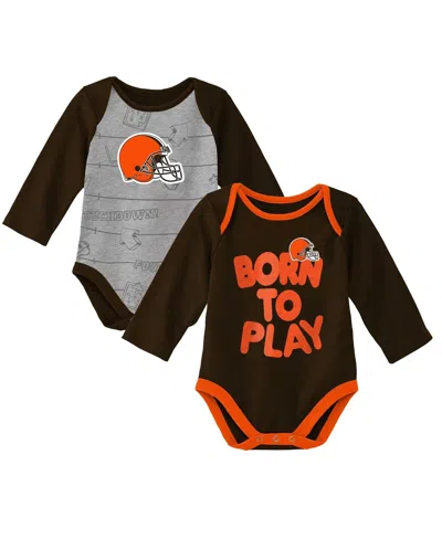 Outerstuff Newborn Infant Brown/heathered Gray Cleveland Browns Born To Win Two-pack Long Sleeve Bodysuit Set In Brown,heather Gray