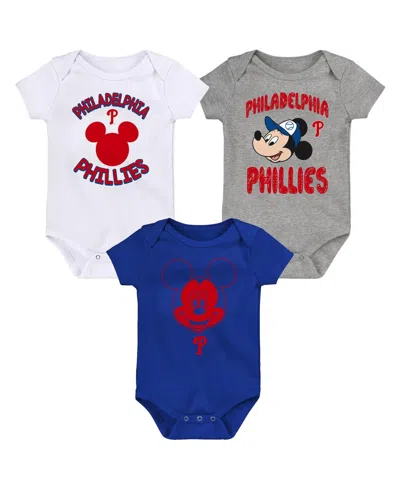Outerstuff Newborn Infant Mickey Mouse Philadelphia Phillies Three-pack Winning Team Bodysuit Set In Royal