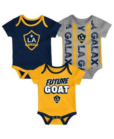Outerstuff Babies' Newborn Navy/heather Gray/gold La Galaxy Loyal Buddies Bodysuit 3-pack In Multi