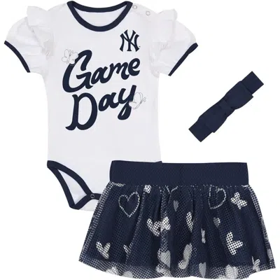 Outerstuff Kids' Newborn  White/navy New York Yankees Bodysuit, Headband & Skirt Set