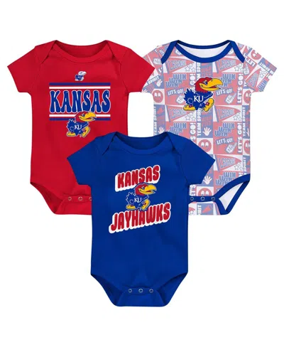 Outerstuff Babies' Newborn Royal Kansas Jayhawks Sunday Comics Bodysuit Set 3-pack In Multi