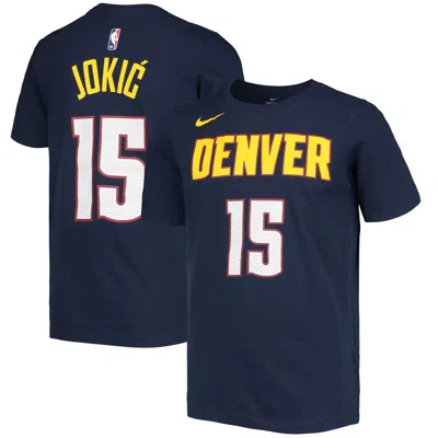 Outerstuff Kids' Nike Big Boys And Girls Nikola Jokic Navy Denver Nuggets Logo Name And Number Performance T-shirt