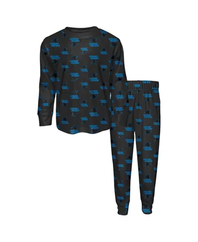 Outerstuff Kids' Preschool 2-piece Black Carolina Panthers All-over-print Long Sleeve T-shirt And Pants Sleep Set