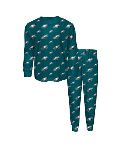Outerstuff Babies' Preschool 2- Piece Midnight Green Philadelphia Eagles All-over-print Long Sleeve T-shirt And Pants S In Blue