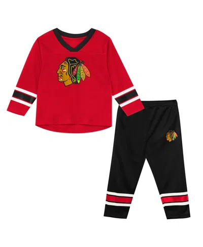 Outerstuff Kids' Preschool 2-piece Red/black Chicago Blackhawks Denting The Net Long Sleeve T-shirt And Pants Set