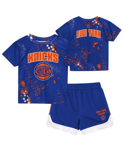 Outerstuff Babies' Preschool 2-piece Blue New York Knicks Home Plate T-shirt And Shorts Set