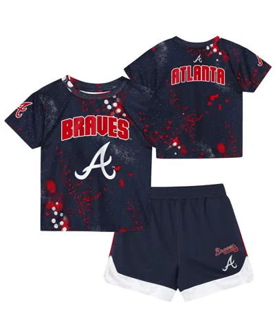 Outerstuff Kids' Preschool 2-piece Navy Atlanta Braves Pinch Hitter Infielder T-shirt And Shorts Set In Multi