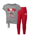 Outerstuff Preschool And Toddler Boys And Girls Heathered Gray, Scarlet Ohio State Buckeyes Forever Love T-shir In Heathered Gray,scarlet