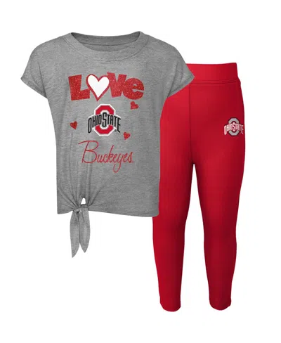 Outerstuff Babies' Preschool And Toddler Boys And Girls Heathered Gray, Scarlet Ohio State Buckeyes Forever Love T-shir In Heathered Gray,scarlet