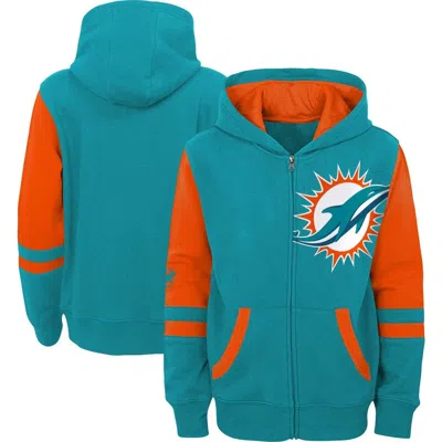 Outerstuff Kids'  Preschool Aqua Miami Dolphins Stadium Color Block Full-zip Hoodie In Blue