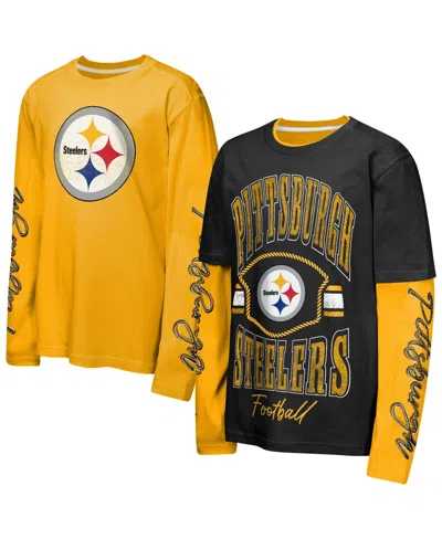 Outerstuff Kids' Preschool Black/gold Pittsburgh Steelers Motion T-shirt Combo Set, 2-piece In Multi