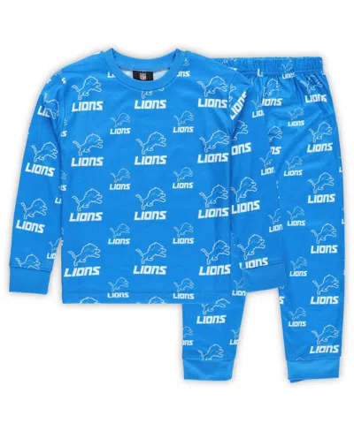 Outerstuff Kids' Preschool Blue Detroit Lions All-over-print Long Sleeve T-shirt And Pants Sleep Set