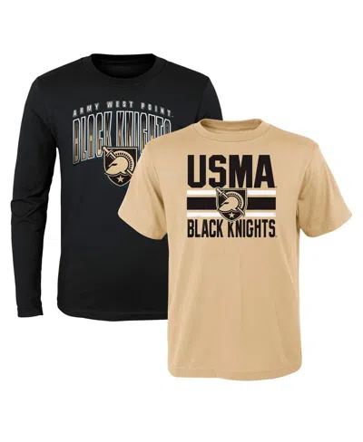 Outerstuff Babies' Preschool Boys And Girls Black, Gold Army Black Knights Fan Wave Short And Long Sleeve T-shirt Combo In Black,gold