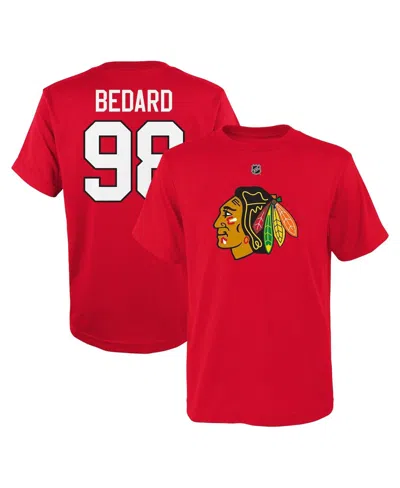 Outerstuff Kids' Preschool Boys And Girls Connor Bedard Red Chicago Blackhawks Authentic Stack Name And Number T-shir
