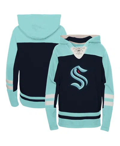 Outerstuff Babies' Preschool Boys And Girls Deep Sea Blue Seattle Kraken Ageless Revisited Lace-up V-neck Pullover Hood In Navy