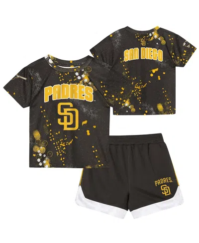 Outerstuff Kids' Preschool Brown San Diego Padres Pinch Hitter Infielder T-shirt And Shorts Set In Black