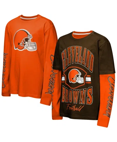 Outerstuff Kids' Preschool Brown/orange Cleveland Browns Motion T-shirt Combo Set, 2-piece In Multi