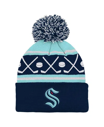 Outerstuff Kids' Preschool Deep Sea Blue Seattle Kraken Faceoff Cuffed Knit Hat With Pom In Multi