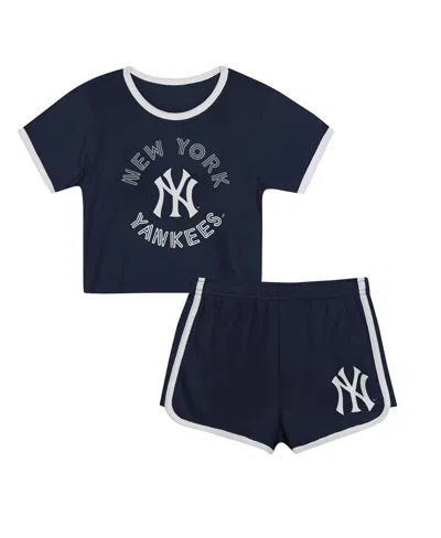 Outerstuff Kids' Preschool Girls 2-piece Navy New York Yankees Double Run T-shirt And Shorts Set In Blue