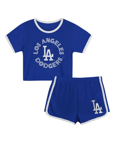 Outerstuff Kids' Preschool Girls 2-piece Royal Los Angeles Dodgers Double Run T-shirt And Shorts Set In Blue