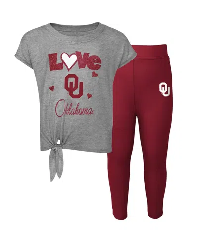 Outerstuff Babies' Preschool Girls Heathered Gray, Crimson Oklahoma Sooners Forever Love T-shirt And Leggings Set In Heathered Gray,crimson