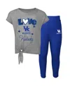 Outerstuff Preschool Girls Heathered Gray, Royal Kentucky Wildcats Forever Love T-shirt And Leggings Set In Heathered Gray,royal