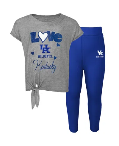 OUTERSTUFF PRESCHOOL GIRLS HEATHERED GRAY, ROYAL KENTUCKY WILDCATS FOREVER LOVE T-SHIRT AND LEGGINGS SET