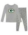 Outerstuff Preschool Heather Gray Green Bay Packers Long Sleeve T-shirt And Pants Sleep Set In Heather Gray