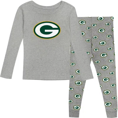 Outerstuff Kids'  Preschool Heather Gray Green Bay Packers Long Sleeve T-shirt And Pants Sleep Set
