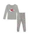Outerstuff Big Boys Heathered Gray Kansas City Chiefs Long Sleeve T-shirt And Pants Sleep Set In Heather Gray
