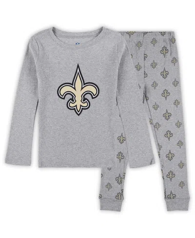 Outerstuff Kids' Preschool Heather Gray New Orleans Saints Long Sleeve T-shirt And Pants Sleep Set In Animal Print