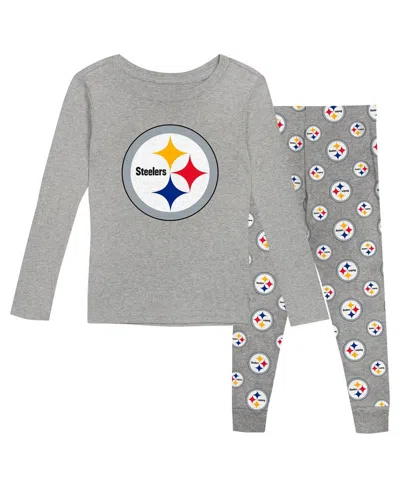 Outerstuff Kids' Preschool Heather Gray Pittsburgh Steelers Long Sleeve T-shirt And Pants Sleep Set