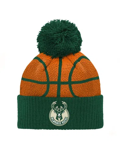 Outerstuff Kids' Preschool Hunter Green Milwaukee Bucks Basketball Head Cuffed With Pom Knit Hat