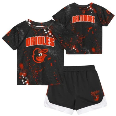 Outerstuff Kids' Preschool  Black Baltimore Orioles Pinch Hitter Infielder T-shirt & Shorts Set In Multi