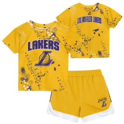 Outerstuff Kids' Preschool  Gold Los Angeles Lakers Home Plate T-shirt & Shorts Set In Yellow