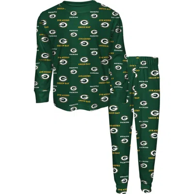 Outerstuff Kids' Preschool  Green Green Bay Packers All-over-print Long Sleeve T-shirt And Pants Sleep Set