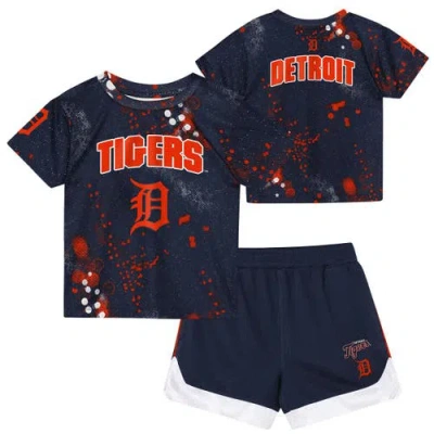 Outerstuff Kids' Preschool  Navy Detroit Tigers Pinch Hitter Infielder T-shirt & Shorts Set In Blue
