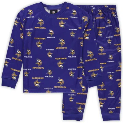 Outerstuff Kids' Preschool  Purple Minnesota Vikings All-over-print Long Sleeve T-shirt And Pants Sleep Set In Multi