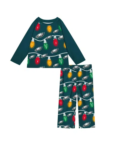 Outerstuff Kids' Preschool Philadelphia Eagles Two-piece Garland Holiday Long Sleeve Pajama Set In Green