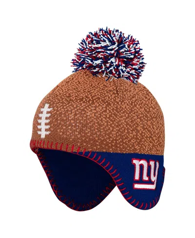 OUTERSTUFF PRESCHOOL BROWN NEW YORK GIANTS FOOTBALL HEAD WITH POM KNIT HAT