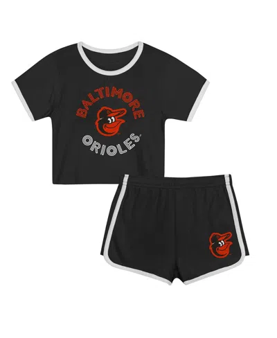 Outerstuff Babies' Toddler 2-piece Black Baltimore Orioles Double Run T-shirt And Shorts Set